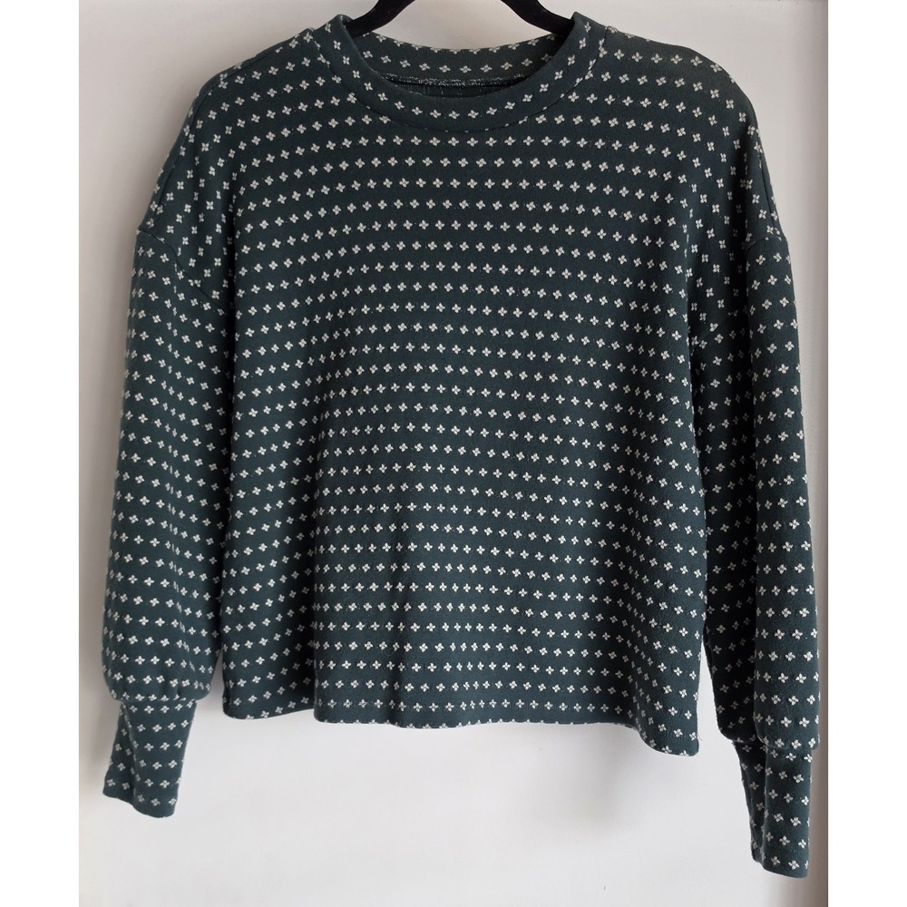 Madewell Pullover Sweater XXS Green Geometric Long Sleeve Round Neck Knit Top